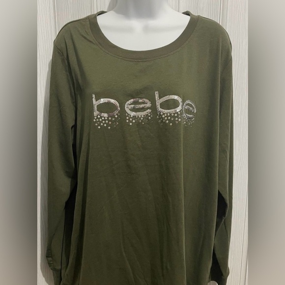 bebe Tops - Bebe Olive Green Long Sleeve Too with Embroidered Logo. Never worn